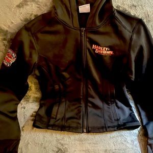 Ladies Harley Davidson small black neoprene zip hooded jacket